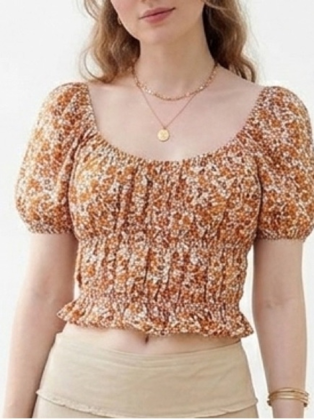 NEW BOG COLLECTIVE floral Puff Sleeves CROP TOP MEDIUM Bohemian Cottagecore